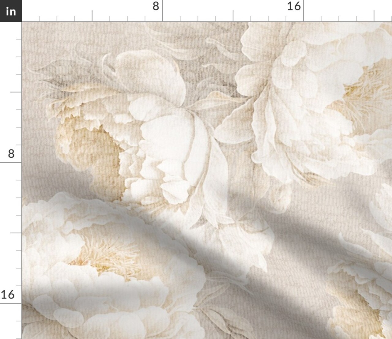 Boho Cottagecore Peony Floral Neutral Flowers Large Scale Classic Custom Printed Fabric by Spoonflower Various Fabrics by the Yard or Fat Quarter